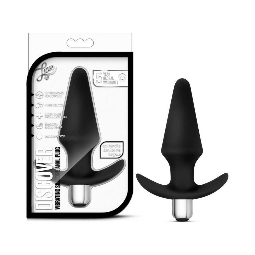 Luxe Discover Vibrating Silicone Anal Plug Black - Red Garter
