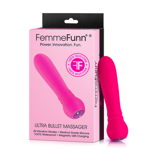 FemmeFunn Ultra Bullet Massager Rechargeable Silicone Vibrator Pink - Red Garter