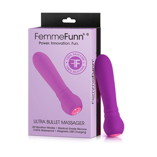 FemmeFunn Ultra Bullet Massager Rechargeable Silicone Vibrator Purple - Red Garter