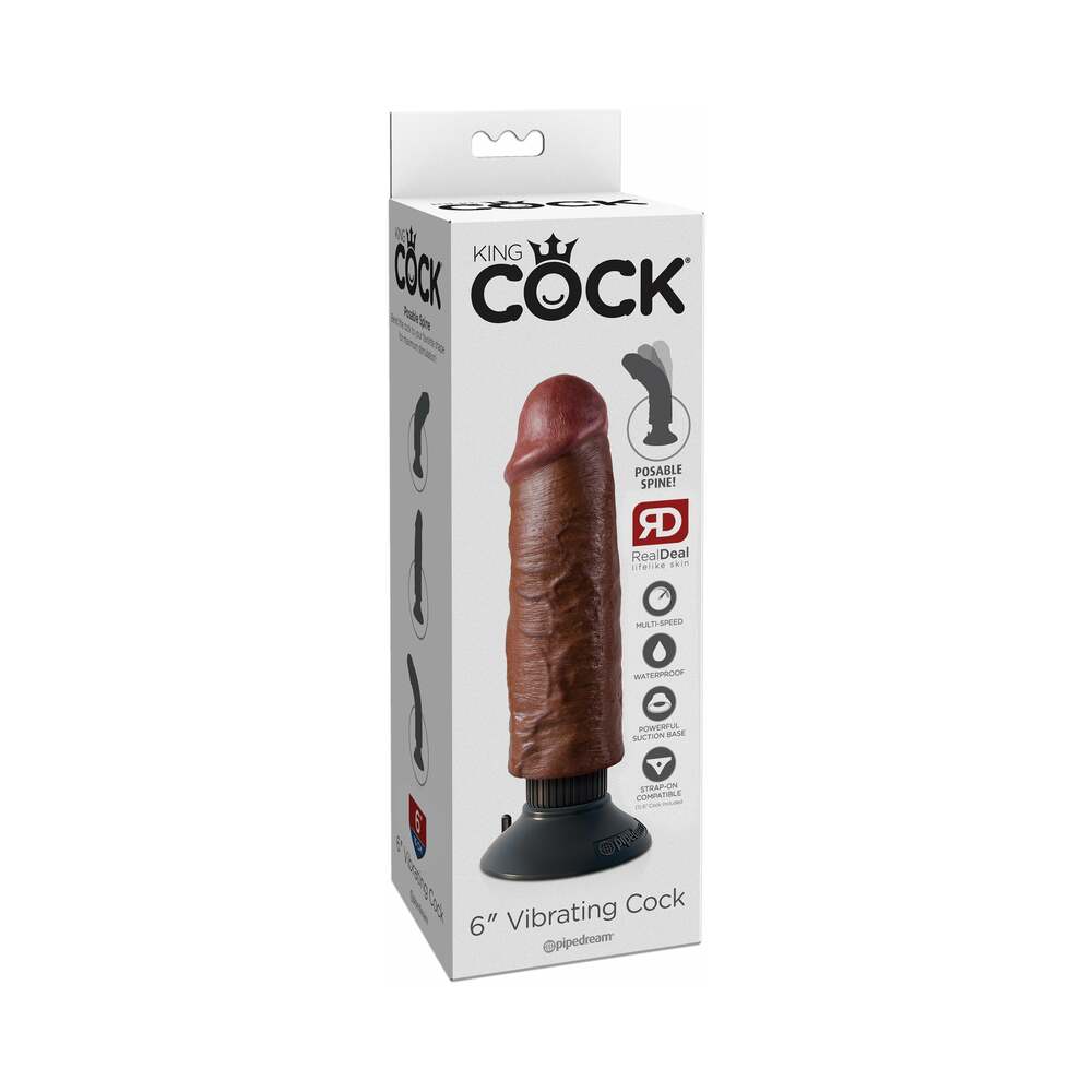 Pipedream King Cock 6 in. Vibrating Cock Poseable Dildo With Suction Cup Brown - Red Garter