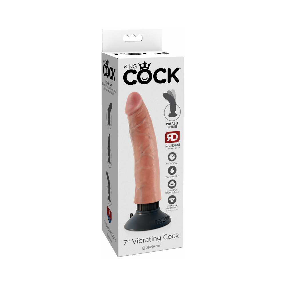 Pipedream King Cock 7 in. Vibrating Cock Poseable Dildo With Suction Cup Beige - Red Garter