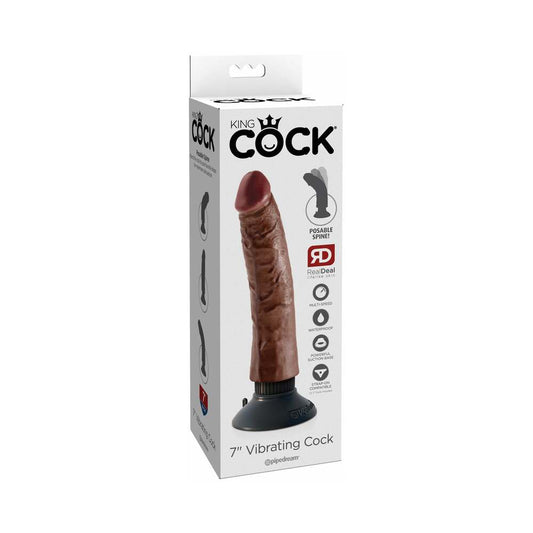 Pipedream King Cock 7 in. Vibrating Cock Poseable Dildo With Suction Cup Brown - Red Garter