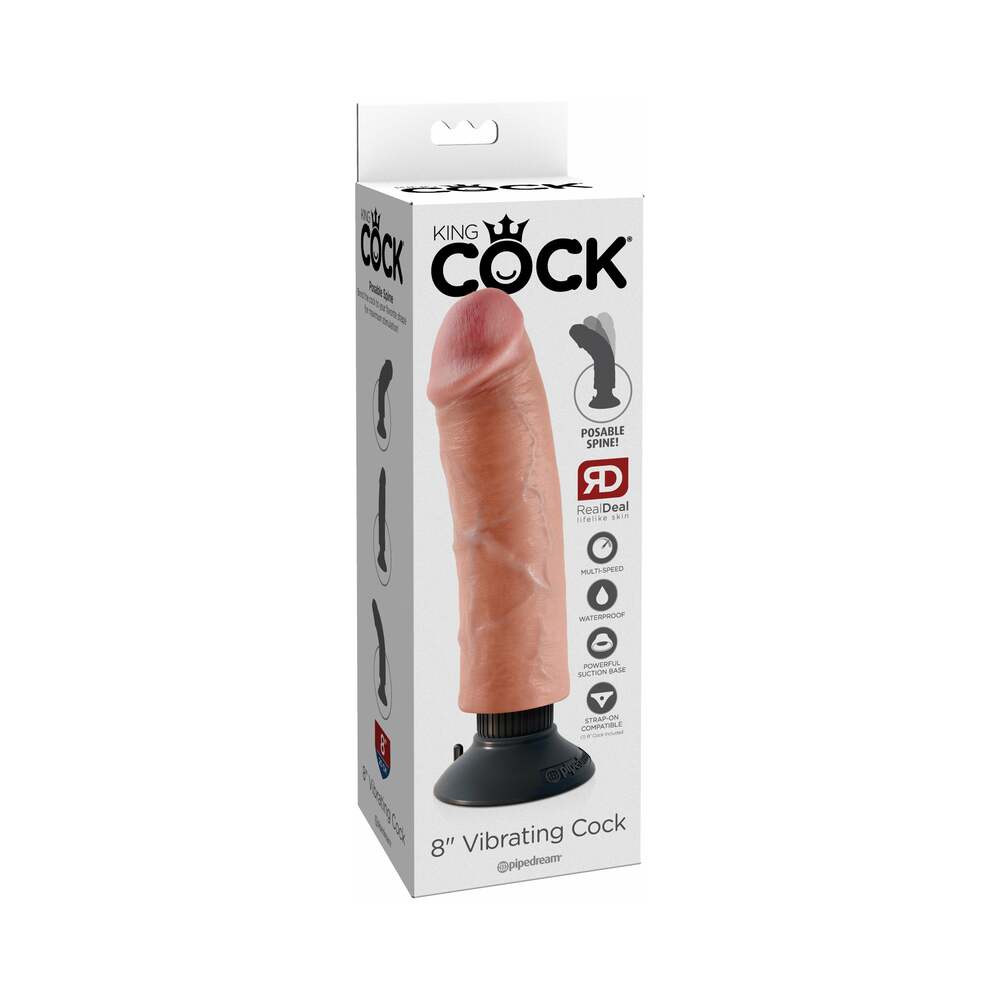 Pipedream King Cock 8 in. Vibrating Cock Poseable Dildo With Suction Cup Beige - Red Garter