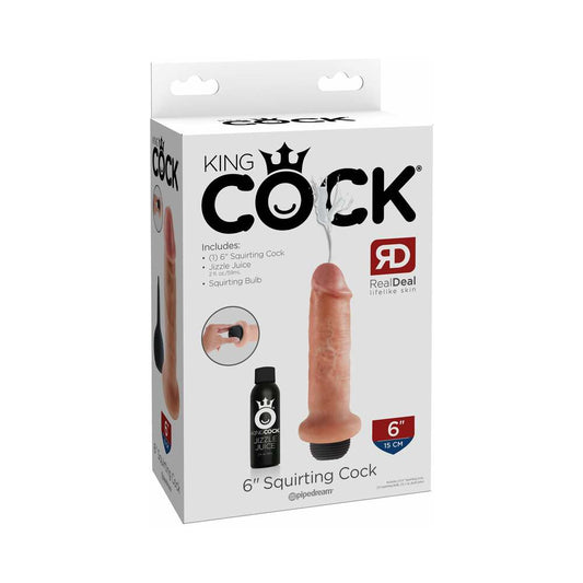 Pipedream King Cock 6 in. Squirting Cock Realistic Dildo Beige - Red Garter