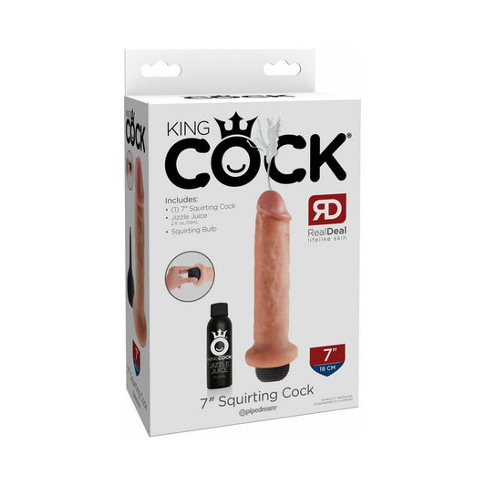 Pipedream King Cock 7 in. Squirting Cock Realistic Dildo Beige - Red Garter