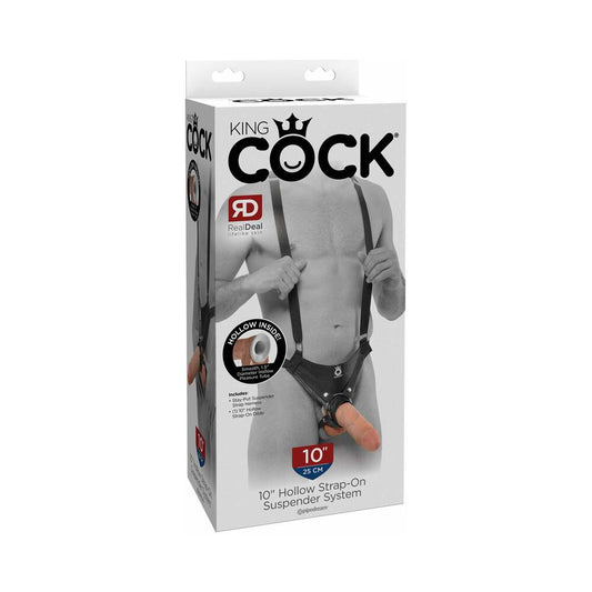 Pipedream King Cock Adjustable 10 in. Hollow Strap-On Suspender System Beige/Black - Red Garter