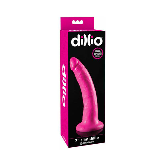 Pipedream Dillio 7 in. Slim Realistic Dildo With Suction Cup Pink - Red Garter