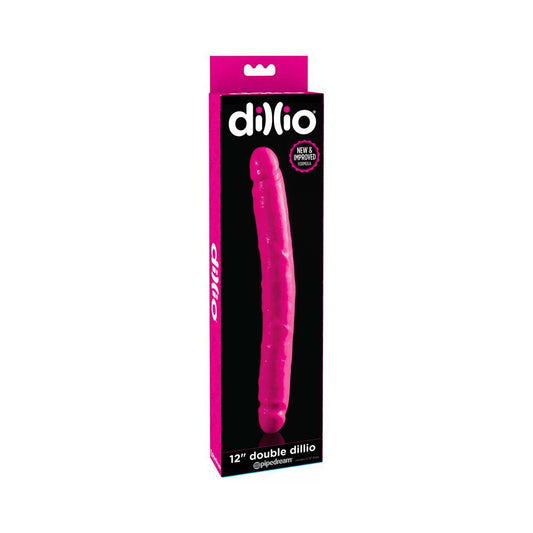 Pipedream Dillio 12 in. Double Dong Realistic Dual-Ended Dildo Pink - Red Garter