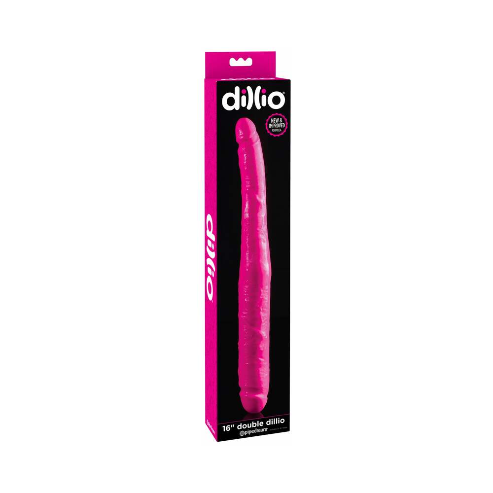 Pipedream Dillio 16 in. Double Dong Realistic Dual-Ended Dildo Pink - Red Garter