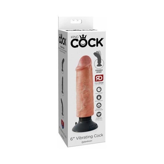 Pipedream King Cock 6 in. Vibrating Cock Poseable Dildo With Suction Cup Beige - Red Garter