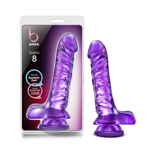 B Yours Basic 8 Realistic 9 in. Dildo with Balls Purple - Red Garter