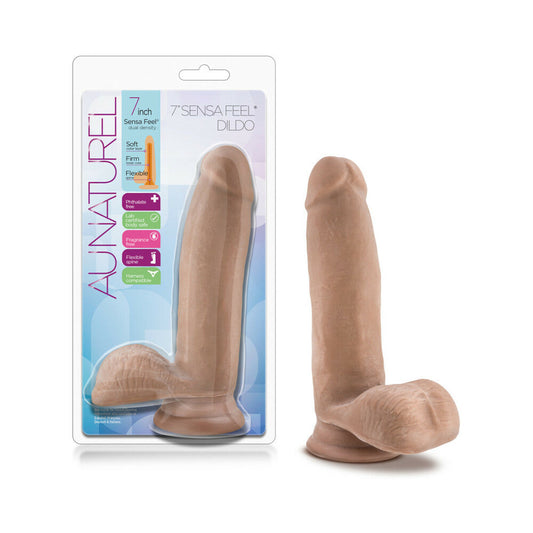 Au Naturel 7 in. Posable Dual Density Dildo with Balls Tan - Red Garter