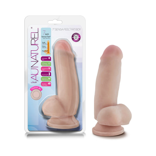 Au Naturel 7 in. Sensa Feel Fat Boy Posable Dual Density Dildo Beige - Red Garter