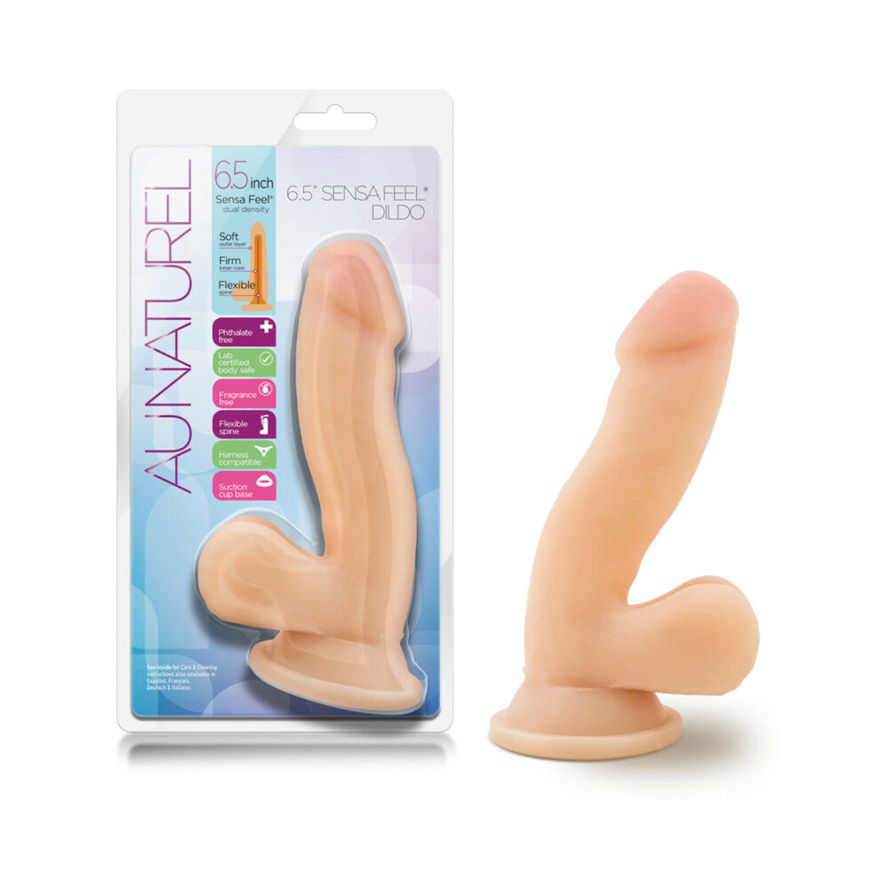 Au Naturel 6.5 in. Posable Dual Density Dildo with Balls Beige - Red Garter