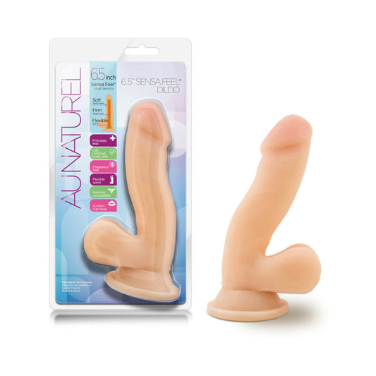 Au Naturel 6.5 in. Posable Dual Density Dildo with Balls Beige - Red Garter