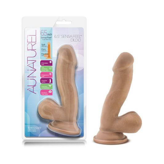 Au Naturel 6.5 in. Posable Dual Density Dildo with Balls Tan - Red Garter