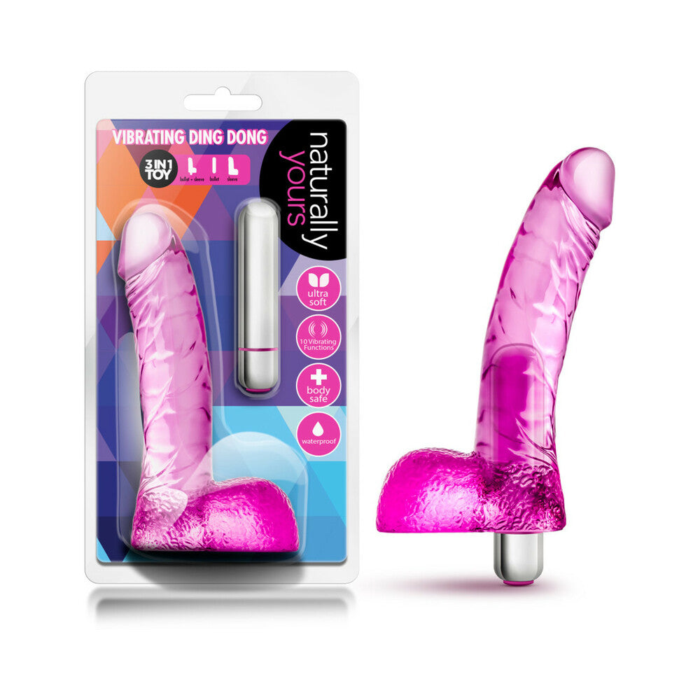 Naturally Yours Vibrating Ding Dong 6.5 in. Dildo with Balls & Vibrator Pink - Red Garter