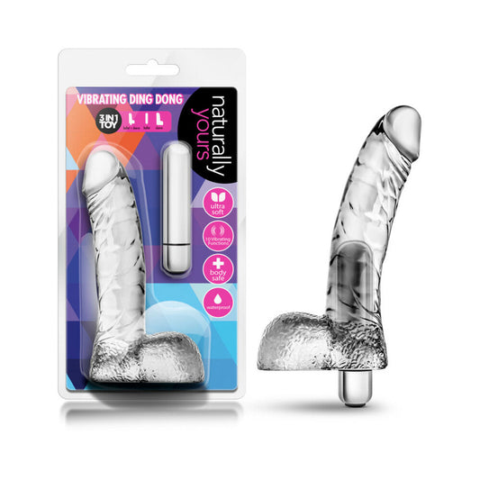 Naturally Yours Vibrating Ding Dong with Balls 6.5 in. Clear - Red Garter