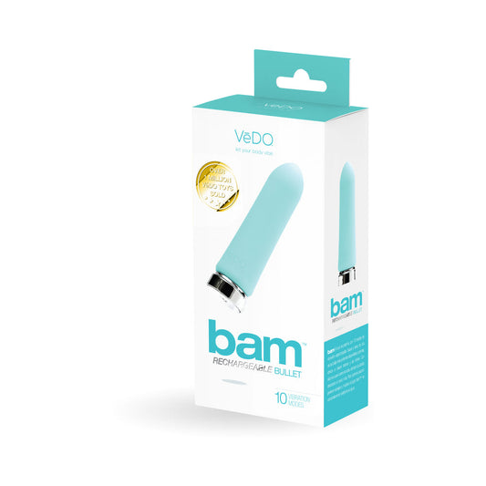 VeDO Bam Rechargeable Bullet - Tease Me Turquoise - Red Garter