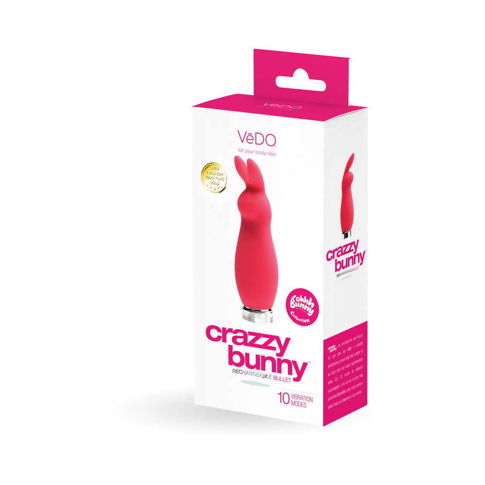 VeDO Crazzy Bunny Rechargeable Mini Vibe - Pretty In Pink - Red Garter