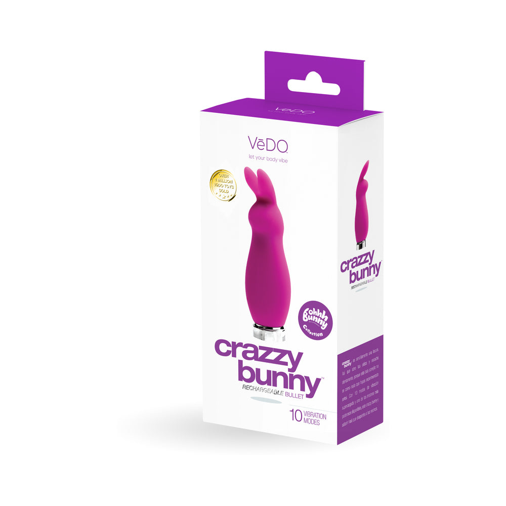 VeDO Crazzy Bunny Rechargeable Mini Vibe - Perfectly Purple - Red Garter
