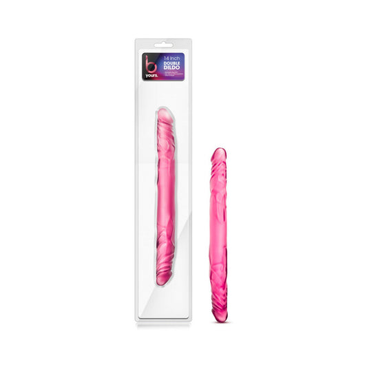 B Yours 14 in. Double Dildo Pink - Red Garter