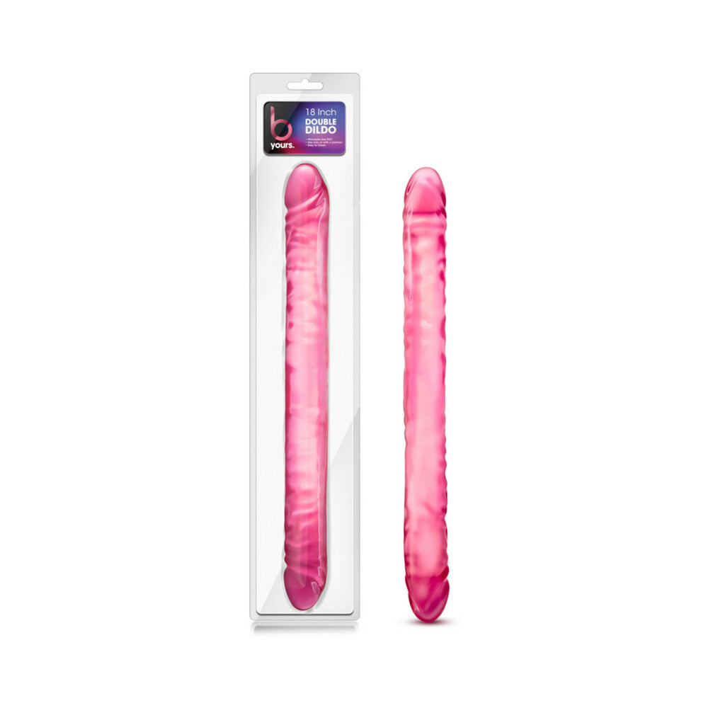 B Yours 18 in. Double Dildo Pink - Red Garter