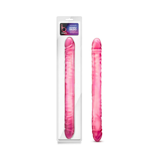 B Yours 18 in. Double Dildo Pink - Red Garter