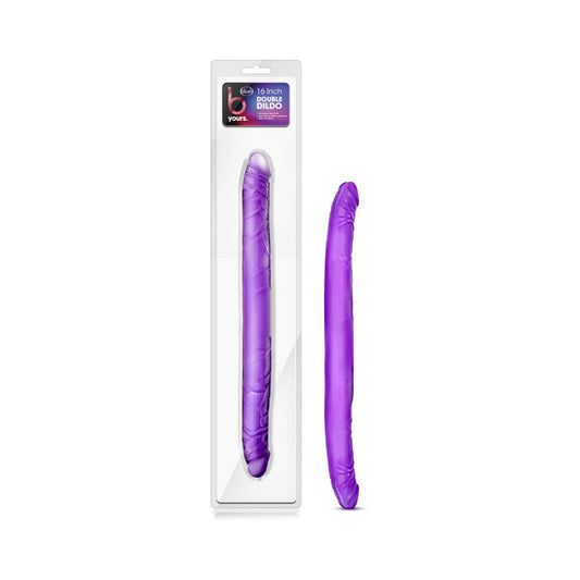 B Yours 16 in. Double Dildo Purple - Red Garter