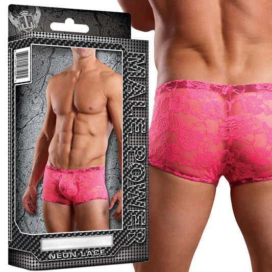 Male Power Mini Short Neon Lace Hot Pink L - Red Garter