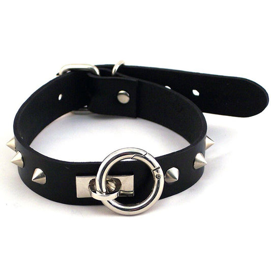 Rouge O-Ring Studded Collar (Thinner) Black - Red Garter