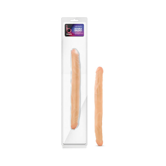 Blush B Yours 14 in. Double Dildo Beige - Red Garter