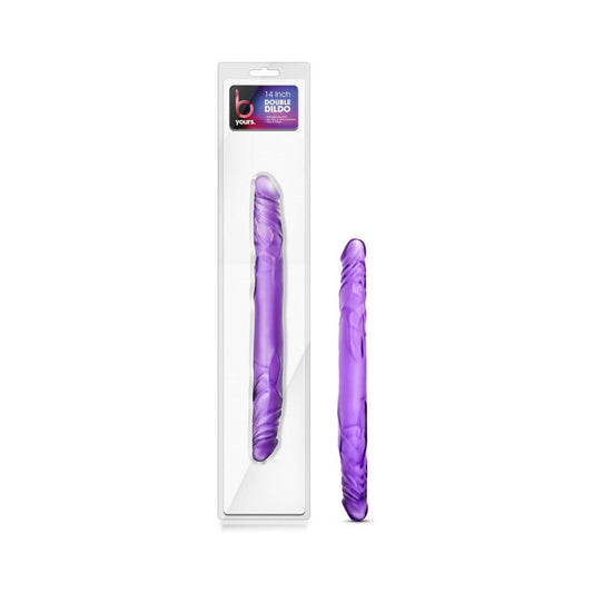 B Yours 14 in. Double Dildo Purple - Red Garter