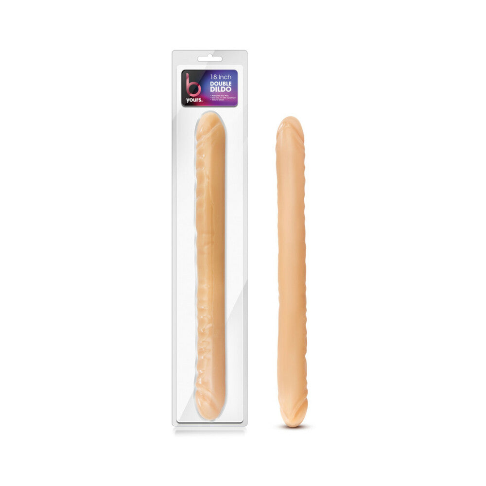 Blush B Yours 18 in. Double Dildo Beige - Red Garter
