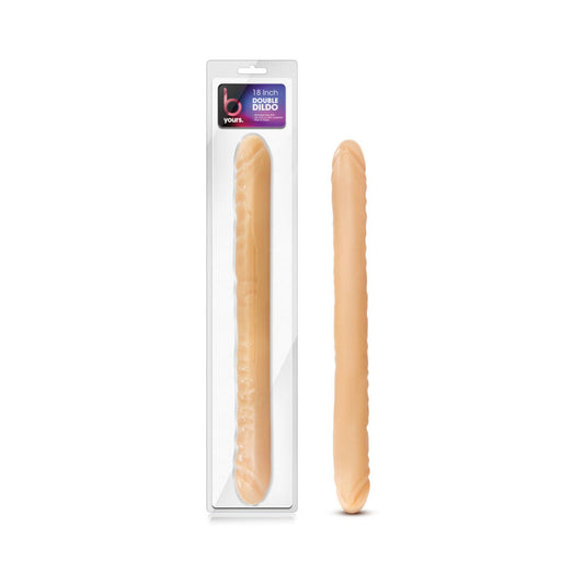 Blush B Yours 18 in. Double Dildo Beige - Red Garter