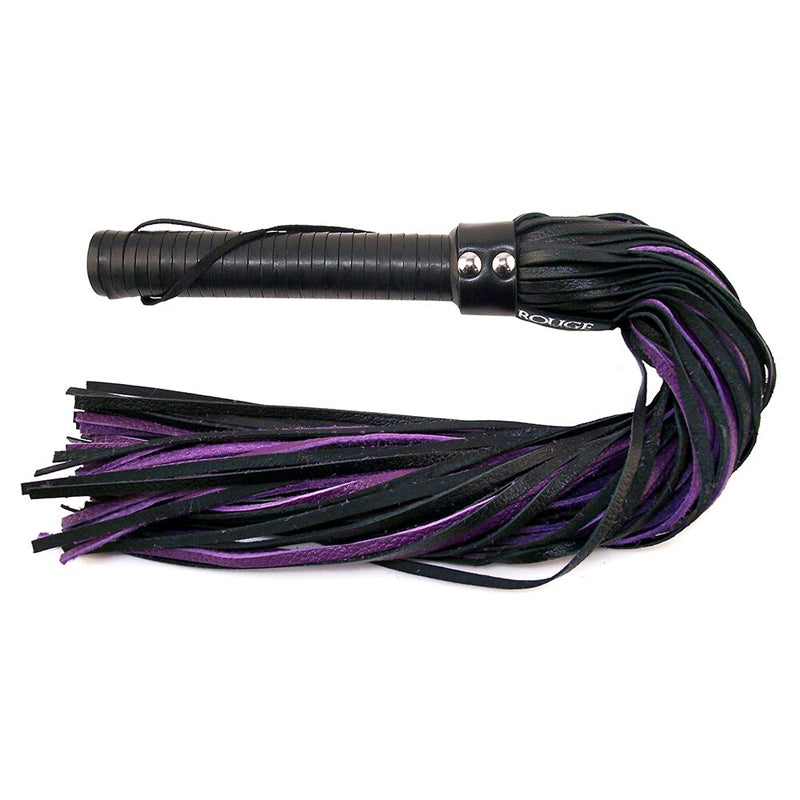 Rouge Flogger w/Leather Handle & Floggers Black/Purple - Red Garter