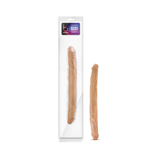 Blush B Yours 14 in. Double Dildo Tan - Red Garter