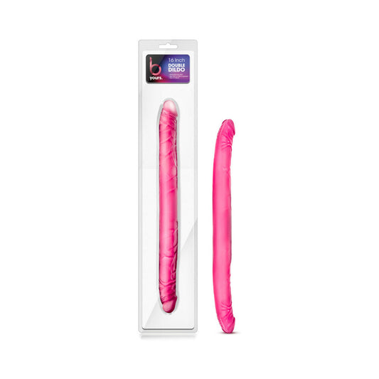 Blush B Yours 16 in. Double Dildo Pink - Red Garter