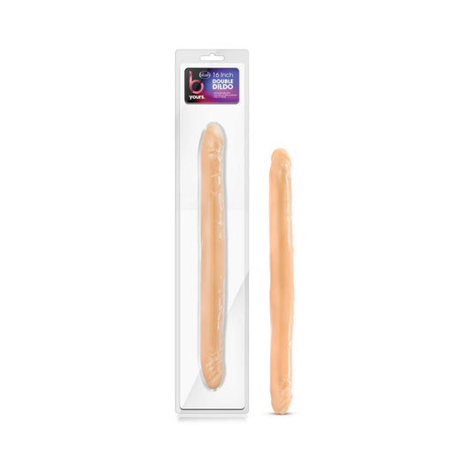 Blush B Yours 16 in. Double Dildo Beige - Red Garter