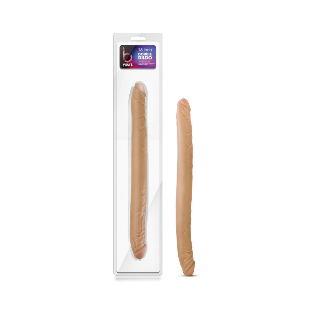 Blush B Yours 16 in. Double Dildo Tan - Red Garter