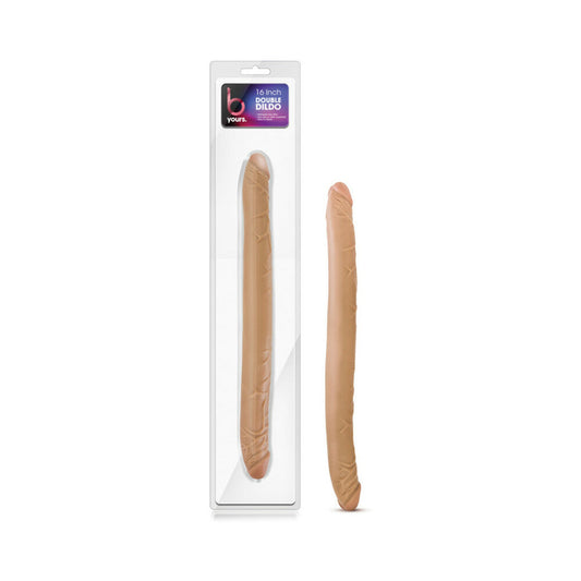 Blush B Yours 16 in. Double Dildo Tan - Red Garter
