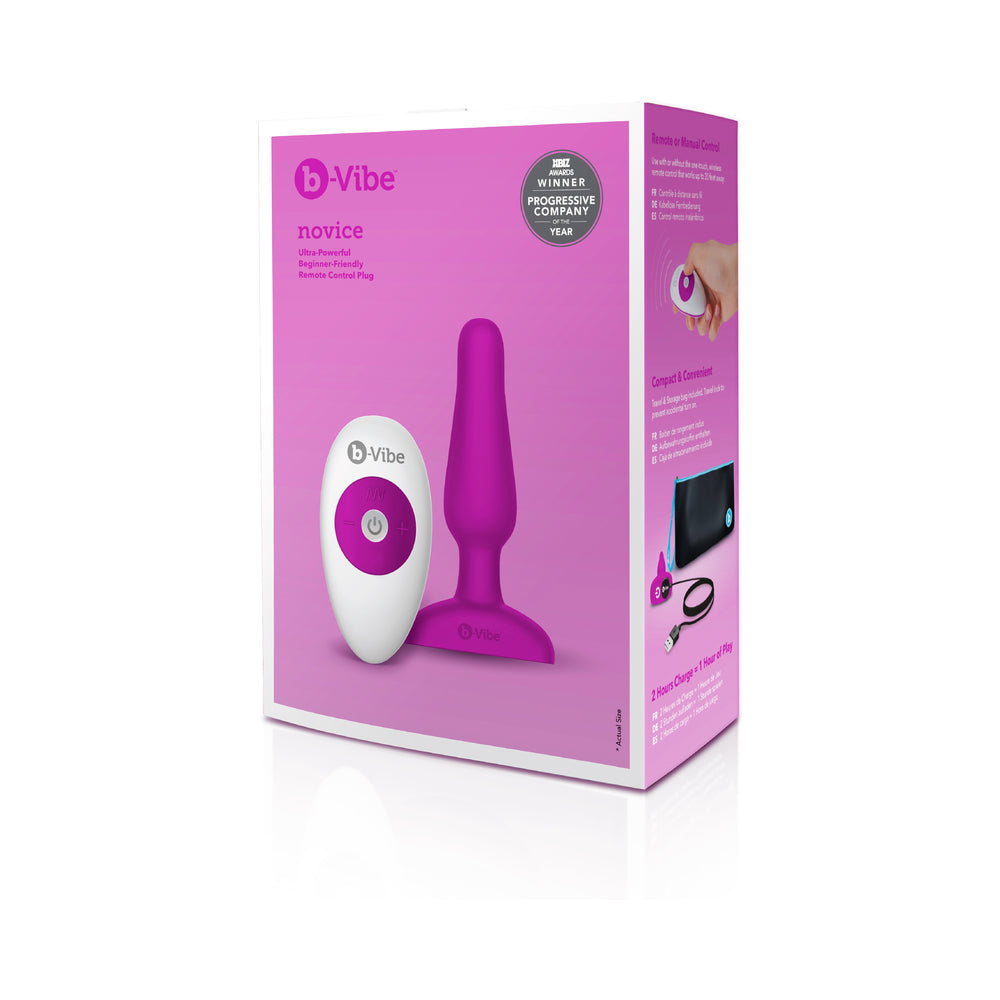b-Vibe Novice Rechargeable Remote-Controlled Vibrating Silicone Anal Plug Fuchsia - Red Garter