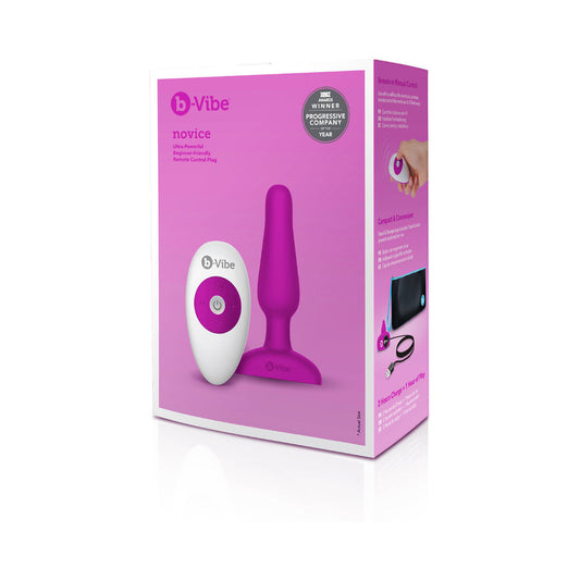 b-Vibe Novice Rechargeable Remote-Controlled Vibrating Silicone Anal Plug Fuchsia - Red Garter