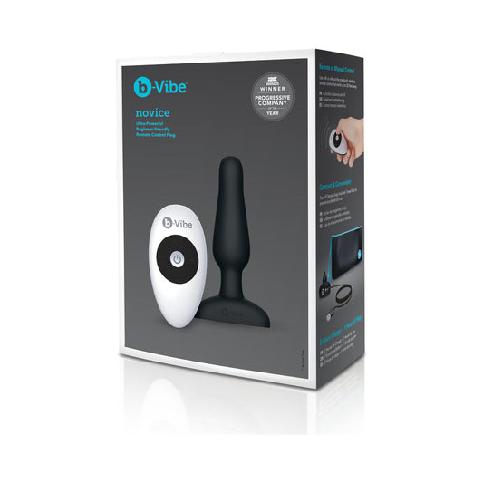 b-Vibe Novice Rechargeable Remote-Controlled Vibrating Silicone Anal Plug Black - Red Garter