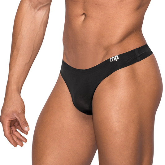 Male Power Seamless Sleek Sleek Thong w/sheer  pouch Black LX - Red Garter