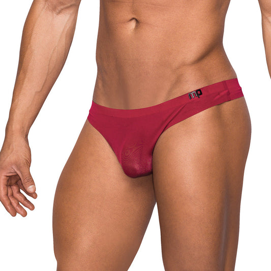 Male Power Seamless Sleek Sleek Thong w/sheer pouch Wine S/M - Red Garter