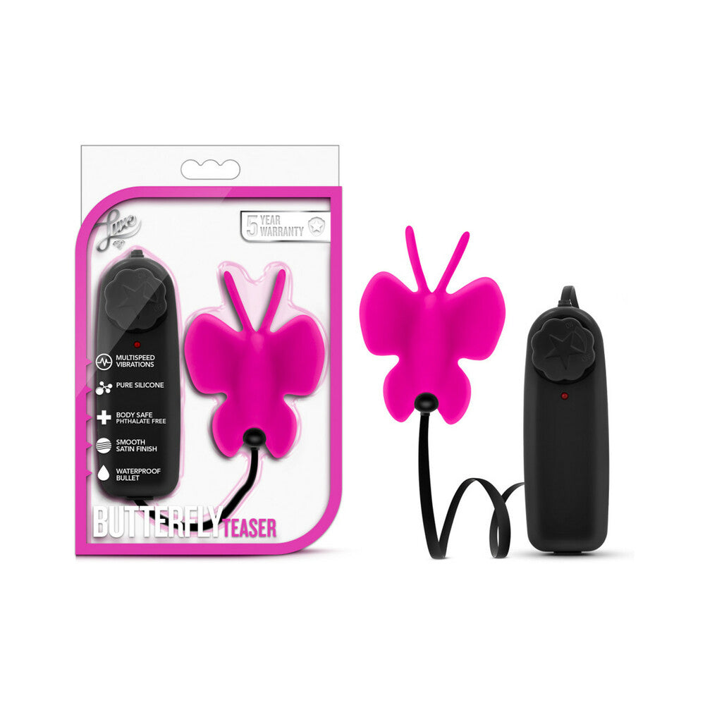 Luxe Butterfly Teaser Remote-Controlled Silicone Mini Vibrator Fuchsia - Red Garter