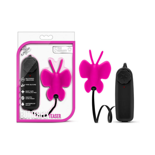 Luxe Butterfly Teaser Remote-Controlled Silicone Mini Vibrator Fuchsia - Red Garter
