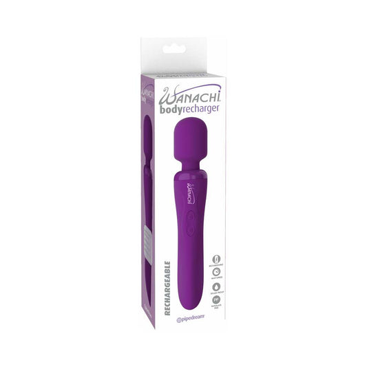Pipedream Wanachi Body Recharger Rechargeable Silicone Wand Vibrator Purple - Red Garter