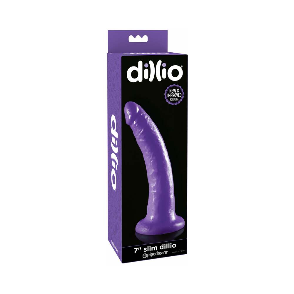 Pipedream Dillio 7 in. Slim Realistic Dildo With Suction Cup Purple - Red Garter